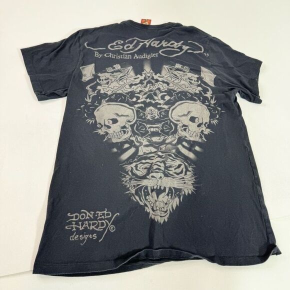 Ed Hardy Tee Shirt Mens Large Vintage Y2k Tiger Tatoo Art Essential Punk Black - Picture 6 of 7